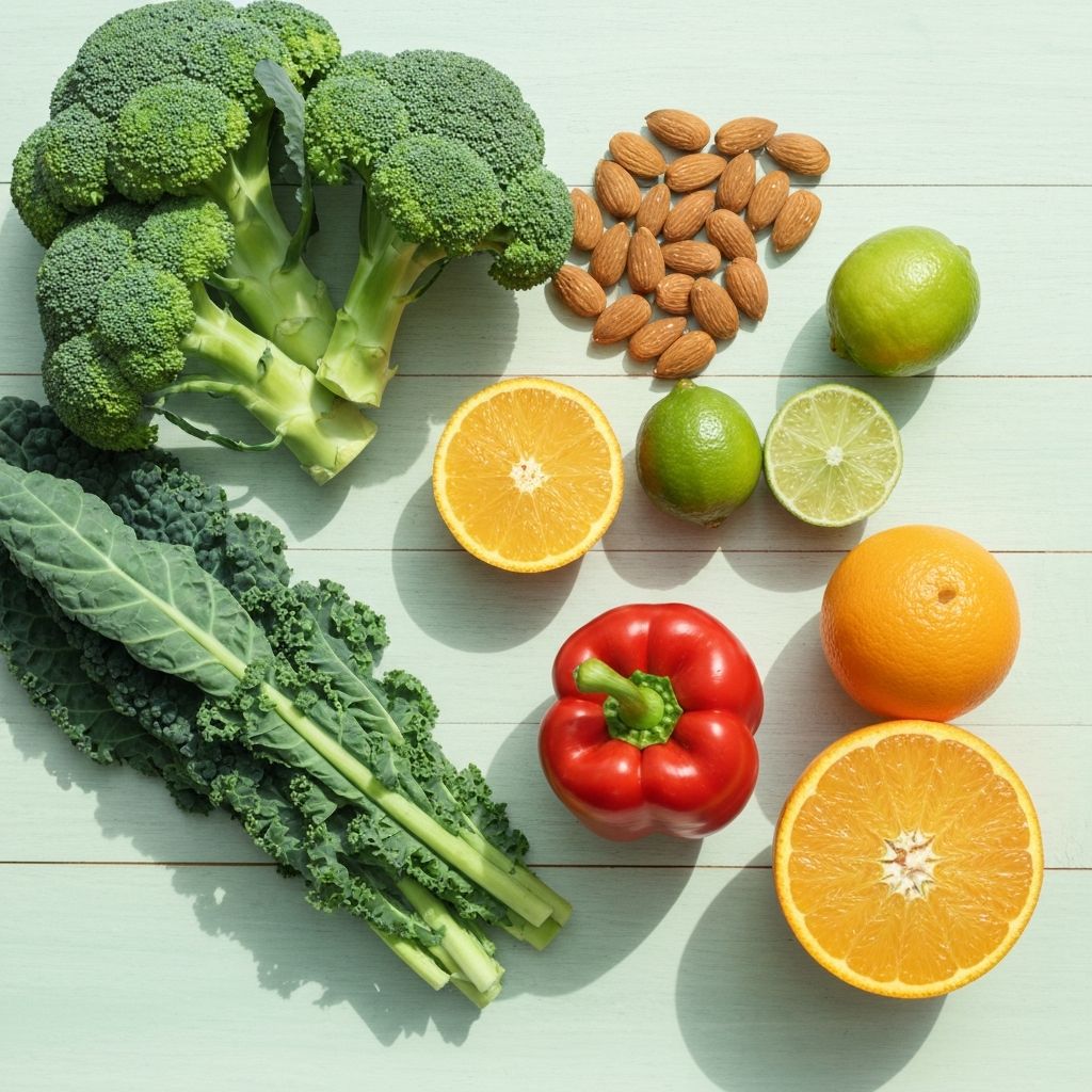 Różne warzywa i owoce do tworzenia tabeli odżywczej